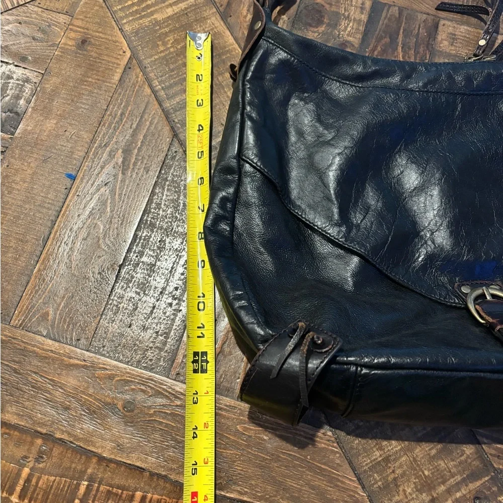 Hype Black Leather Hobo Bag with Vintage Finish